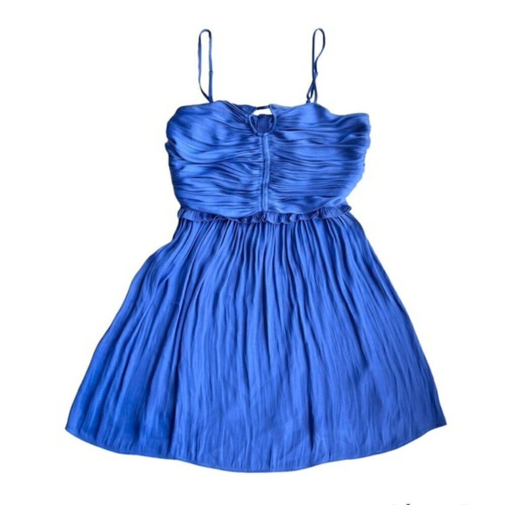 NEW House of Harlow 1960 Royal Blue Satin Ruched Cocktail Mini Dress US S - Picture 5 of 10